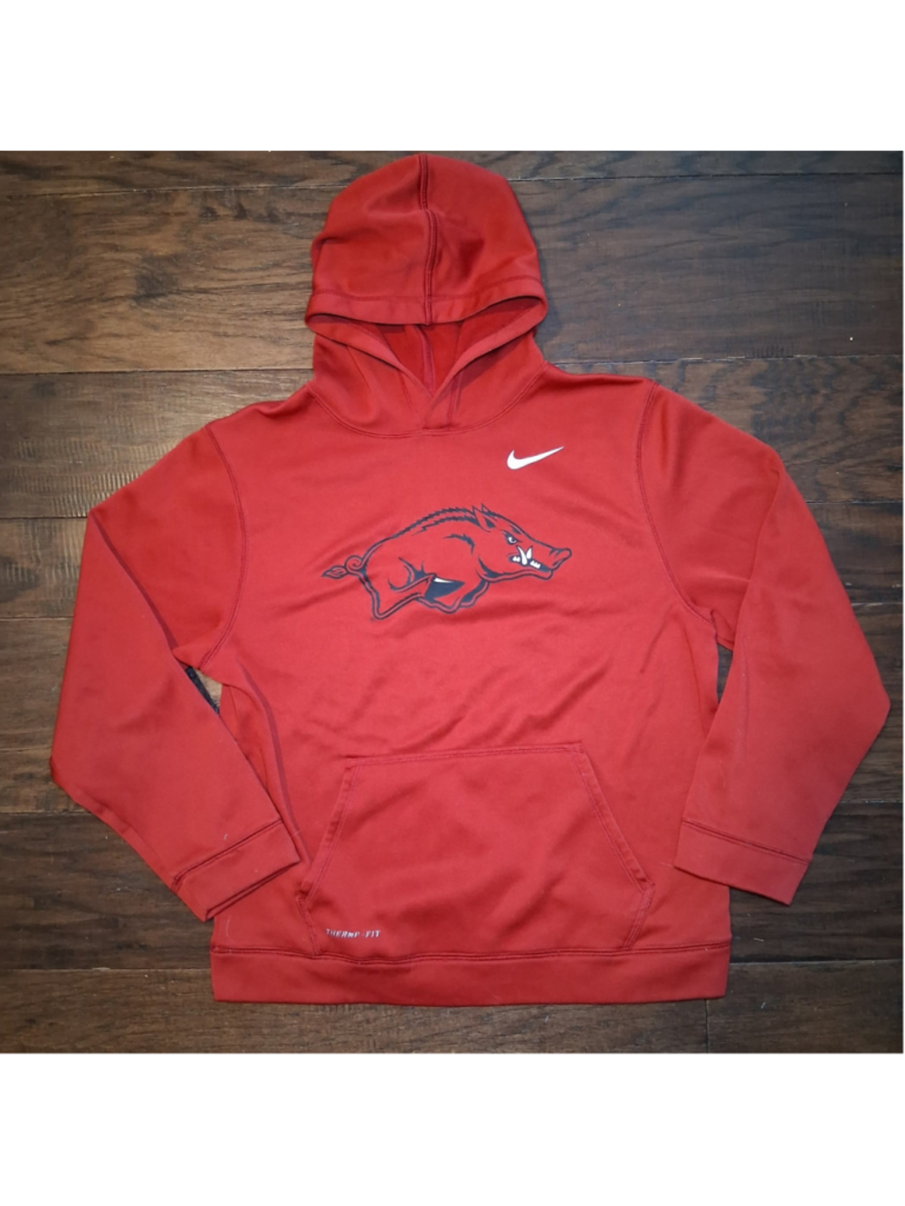 Nike Therma Fit Arkansas Razorbacks Hoodie Sweatshirt Red Youth Size Large Logo